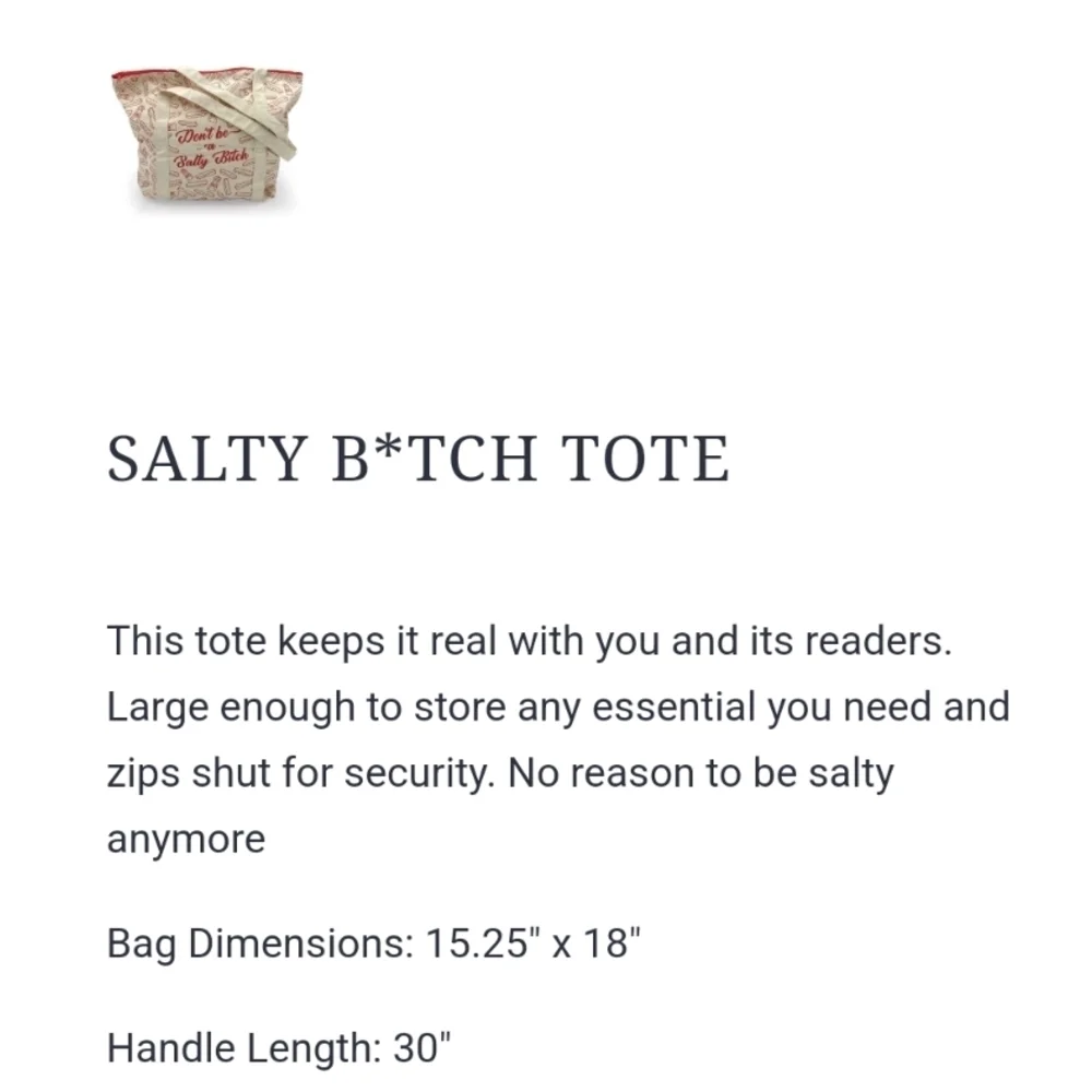 Don't Be A Salty B Bold Cream and Red Tote Beach Bag NIP